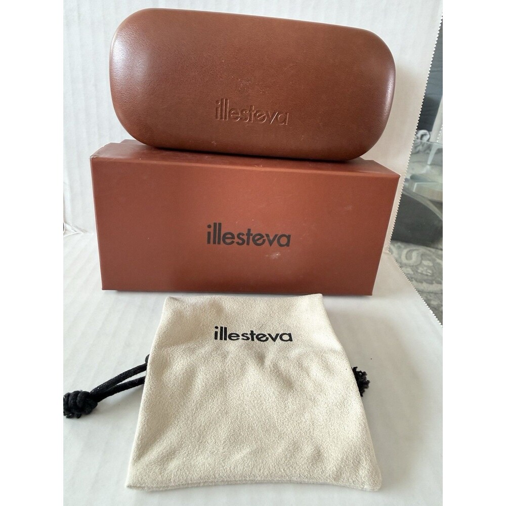 Illesteva Sunglasses Case Brown Faux Leather Hard Shell + Soft Case + Box Luxury
